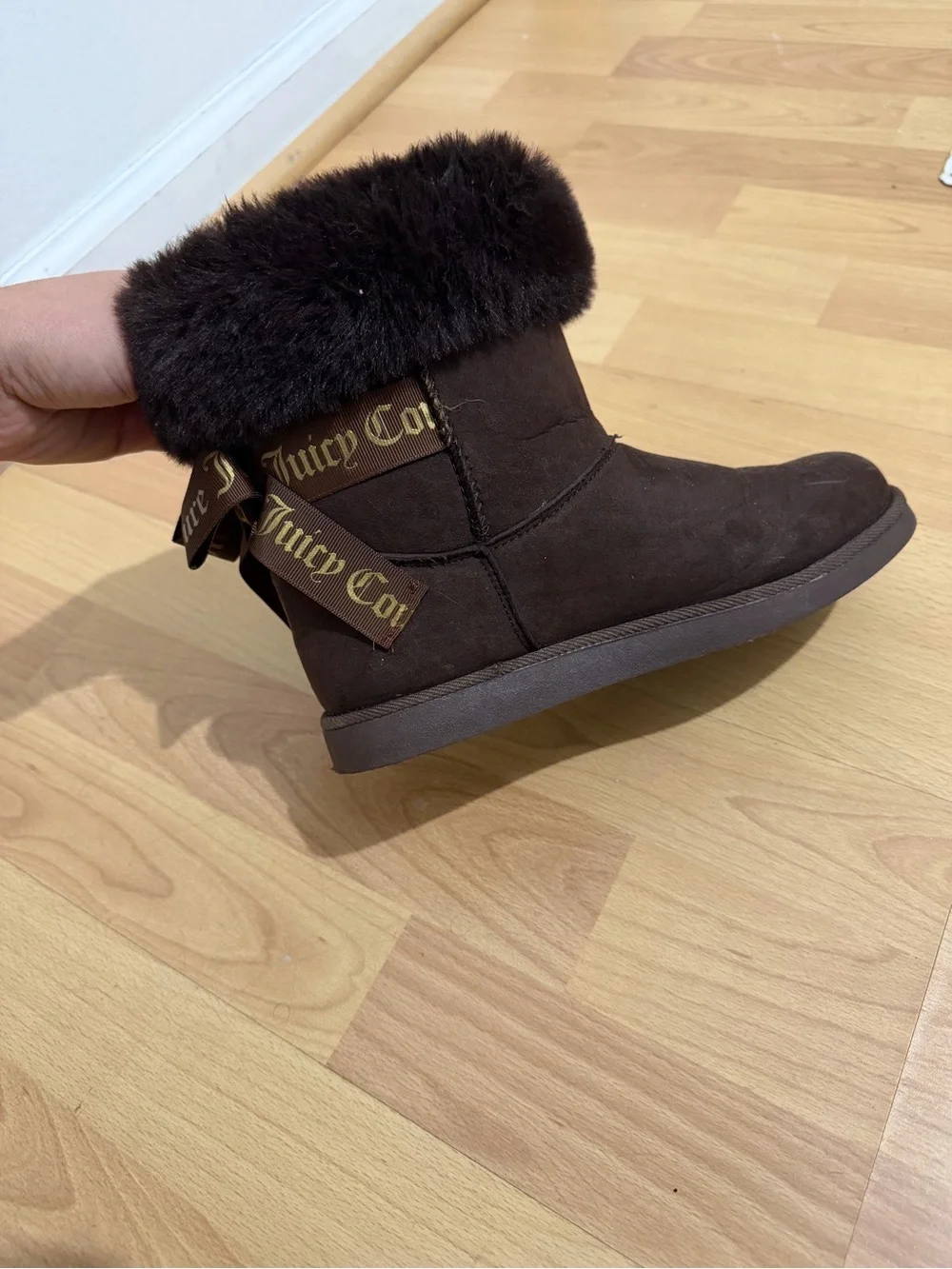 Juicy Couture Dark Brown Faux-Fur Cuffed Kids Boots